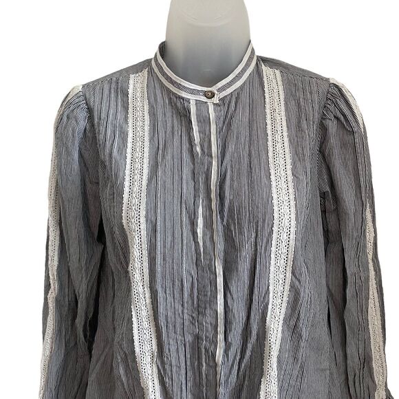 La Vie Rebecca Taylor XS Blouse Striped Lace Trim Button Down Top - Picture 5 of 8